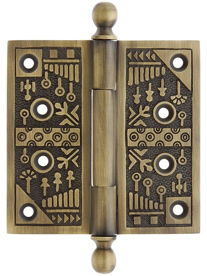 4 inch Ball-Tip Windsor Pattern Hinge In Antique Brass.